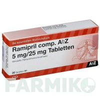 РАМИПРИЛ (RAMIPRIL) 5 мг/25 мг таблетки 20 шт - Рамиприл, Гидрохлоротиазид ABZ PHARMA
