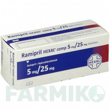 РАМІПРИЛ (RAMIPRIL) 5 мг/25 мг таблетки 50 шт - Раміприл, Гідрохлоротіазид HEXAL