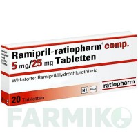 РАМІПРИЛ (RAMIPRIL) 5 мг/25 мг таблетки 20 шт - Раміприл, Гідрохлоротіазид RATIOPHARM