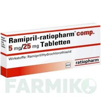 РАМИПРИЛ (RAMIPRIL) 5 мг/25 мг таблетки 100 шт - Рамиприл, Гидрохлоротиазид RATIOPHARM