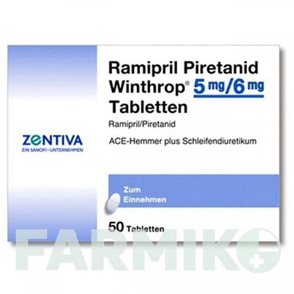 РАМІПРИЛ (RAMIPRIL) 5 мг/6 мг таблетки 50 шт - Раміприл, Піретанід ZENTIVA