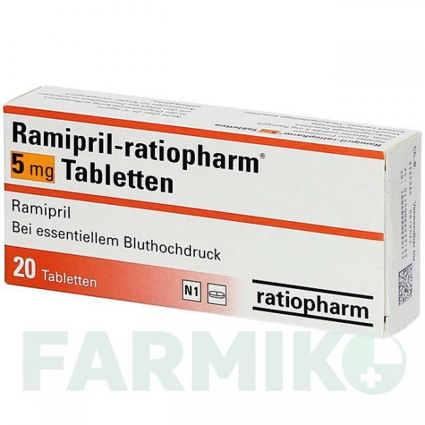 РАМІПРИЛ (RAMIPRIL) 5 мг таблетки 20 шт - Раміприл RATIOPHARM