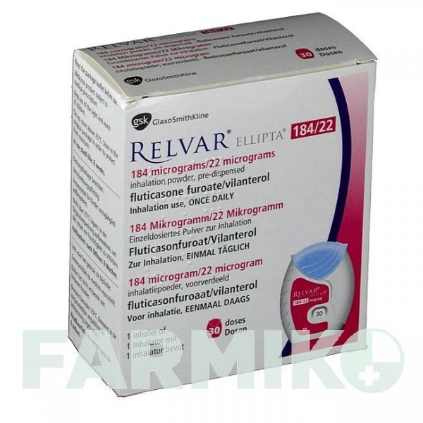 РЕЛВАР (RELVAR) 184 мкг/22 мкг порошок 1x30 шт - Вілантерол, Флутиказон BERLIN-CHEMIE