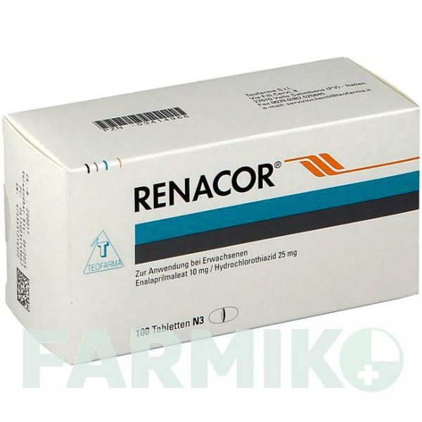 РЕНАКОР (RENACOR) таблетки 100 шт - Эналаприл, Гидрохлоротиазид TEOFARMA