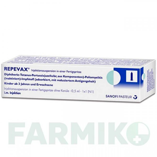 РЕПЕВАКС (REPEVAX) шприци 1 шт - Дифтерія - кашлюк - поліомієліт - правець SANOFI