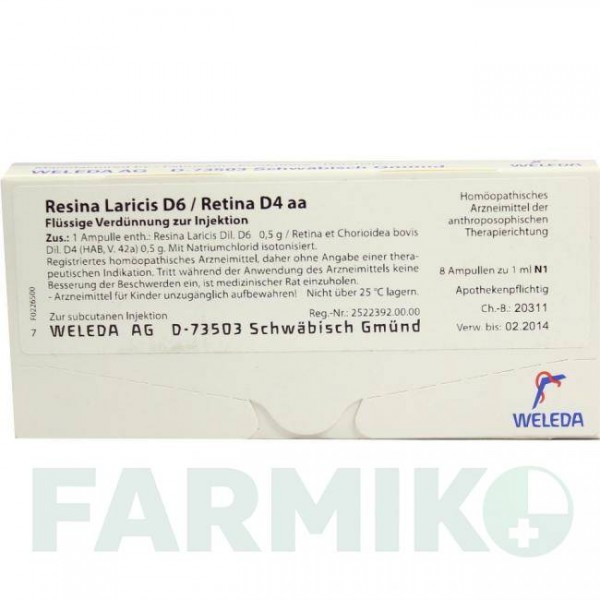 РЕСИНА ЛАРИЦИС (RESINA LARICIS) D 6 ампулы 8x1 мл - Гомеопатия WELEDA