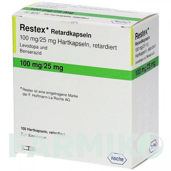 РЕСТЕКС (RESTEX) 100 мг/25 мг капсули 100 шт - Леводопа, Бенсеразид KOHLPHARMA