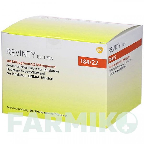 РЕВИНТИ (REVINTY) 184 мкг/22 мкг 30 доз порошок 3 шт - Вилантерол, Флутиказон ORIFARM