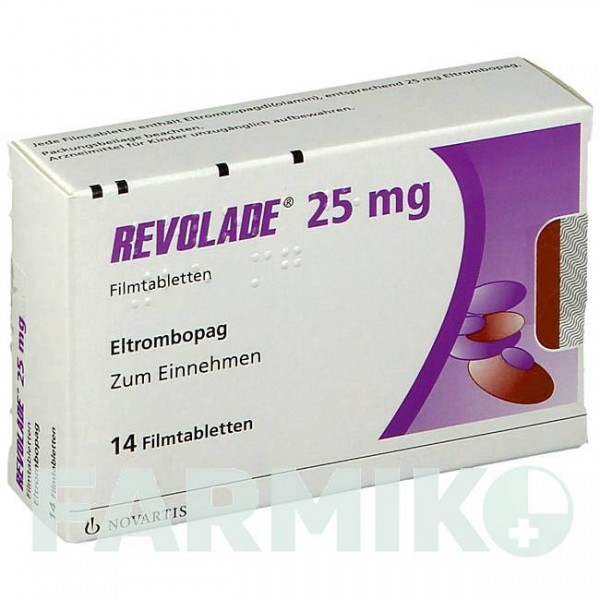 РЕВОЛЕЙД (REVOLADE) 25 мг таблетки 14 шт - Элтромбопаг NOVARTIS