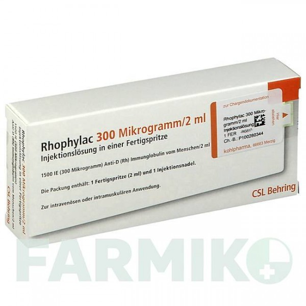 РОФИЛАК (RHOPHYLAC) 300 мкг/2 мл раствор 1x2 мл - Анти-D(rh) иммуноглобулин KOHLPHARMA