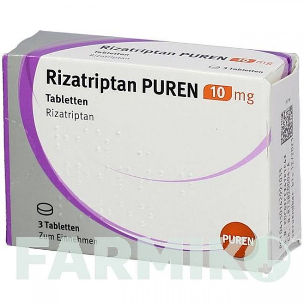 РИЗАТРИПТАН (RIZATRIPTAN) 10 мг таблетки 3 шт - Ризатриптан PUREN PHARMA