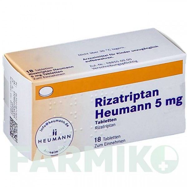 РИЗАТРИПТАН (RIZATRIPTAN) 5 мг таблетки 18 шт - Ризатриптан HEUMANN PHARMA