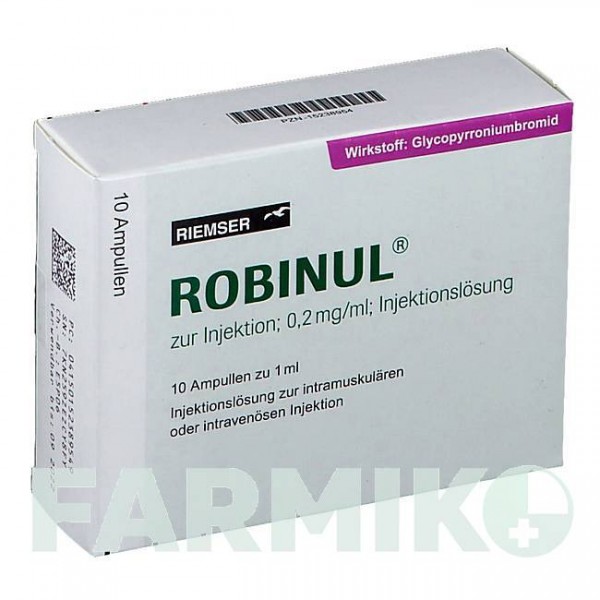 РОБІНУЛ (ROBINUL) 0,2 мг/мл розчин 5x1 мл - Глікопіронію бромід ESTEVE PHARMACEUTICALS