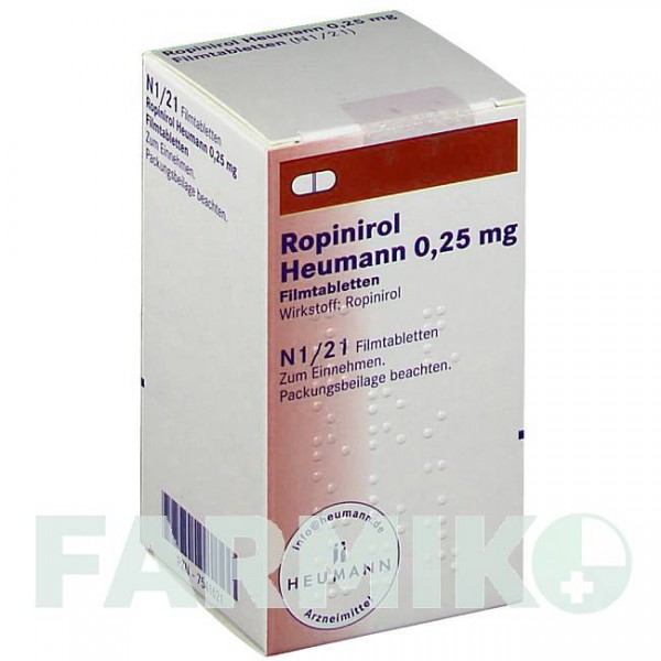 РОПИНИРОЛ (ROPINIROL) 0,25 мг таблетки 21 шт - Ропинирол HEUMANN PHARMA