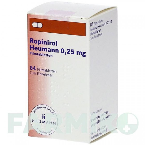 РОПІНІРОЛ (ROPINIROL) 0,25 мг таблетки 84 шт - Ропінірол HEUMANN PHARMA