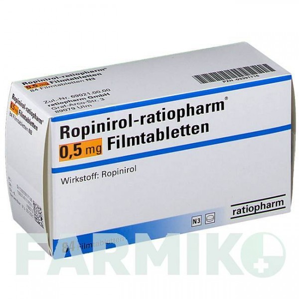 РОПИНИРОЛ (ROPINIROL) 0,5 мг таблетки 21 шт - Ропинирол RATIOPHARM