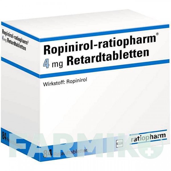 РОПИНИРОЛ (ROPINIROL) 4 мг таблетки 84 шт - Ропинирол RATIOPHARM