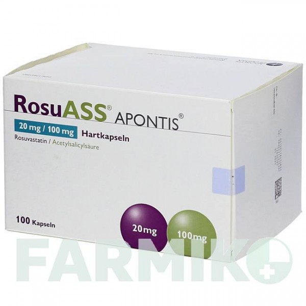 РОСУАСС АПОНТИС (ROSUASS APONTIS) 20 мг/100 мг капсулы 100 шт - Розувастатин, Ацетилсалициловая кислота APONTIS PHARMA