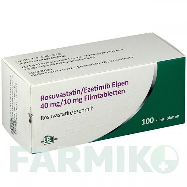 РОЗУВАСТАТИН (ROSUVASTATIN) 40 мг/10 мг таблетки 100 шт - Розувастатин, Эзетимиб ELPEN PHARMACEUTICAL