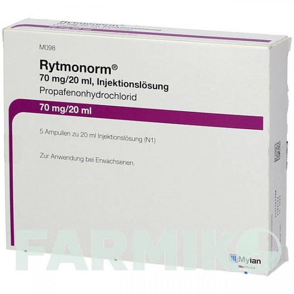 РИТМОНОРМ (RYTMONORM) 70 мг раствор 5x20 мл - Пропафенон VIATRIS