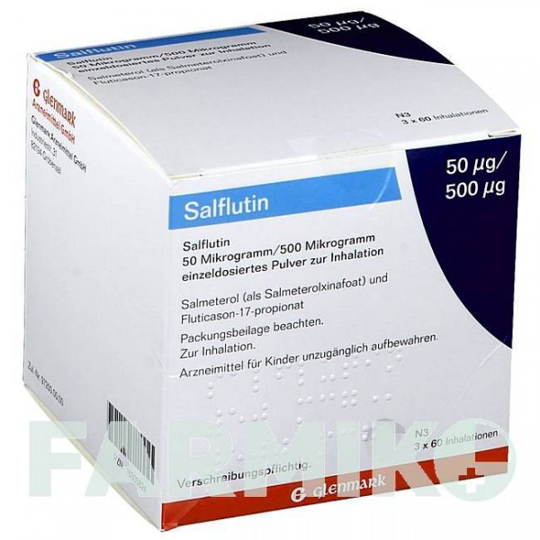 САЛФЛЮТИН (SALFLUTIN) 50 мкг/500 мкг/доза 3 х 60 доз порошок 3 шт - Сальметерол, Флутиказон GLENMARK