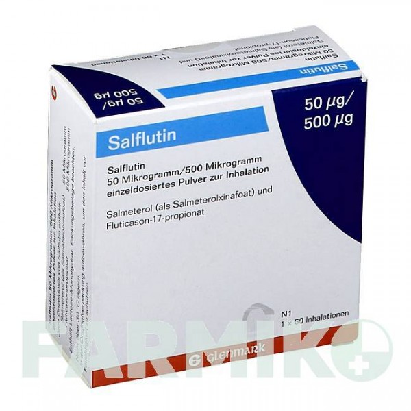 САЛФЛЮТИН (SALFLUTIN) 50 мкг/500 мкг/доза 60 доз порошок 1 шт - Сальметерол, Флутиказон GLENMARK