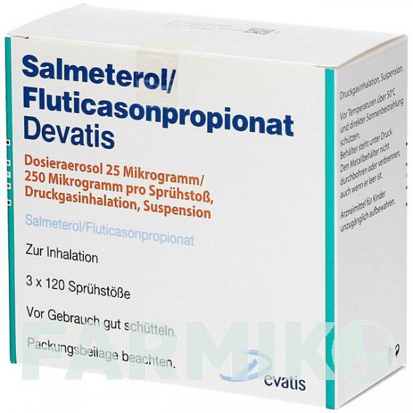 САЛМЕТЕРОЛ (SALMETEROL) 25 мкг/250 мкг аэрозоль 3 шт - Сальметерол, Флутиказон DEVATIS