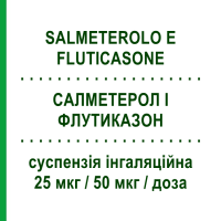 САЛМЕТЕРОЛ І ФЛУТИКАЗОН (SALMETEROLO E FLUTICASONE) 25 мкг/50 мкг/доза суспензія інгаляційна 120 доз - Сальметерол, Флутиказон S.F.GROUP