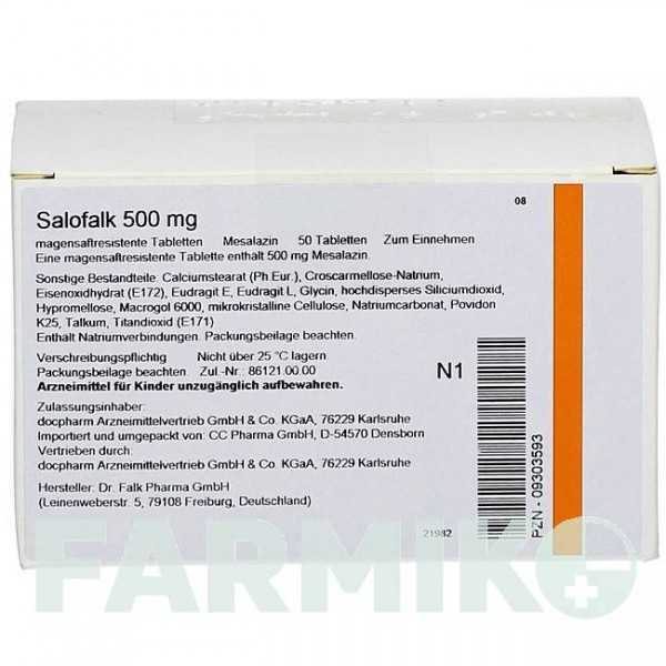 САЛОФАЛЬК (SALOFALK) 500 мг таблетки 100 шт - Месалазин DOCPHARM