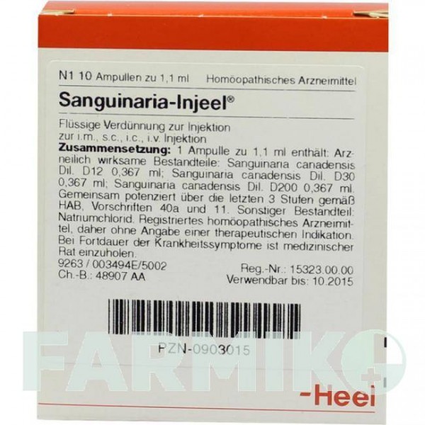 САНГВІНАРІЯ ІНЬЄЛЬ (SANGUINARIA INJEEL) ампули 10 шт - Гомеопатія BIOLOGISCHE HEILMITTEL HEEL