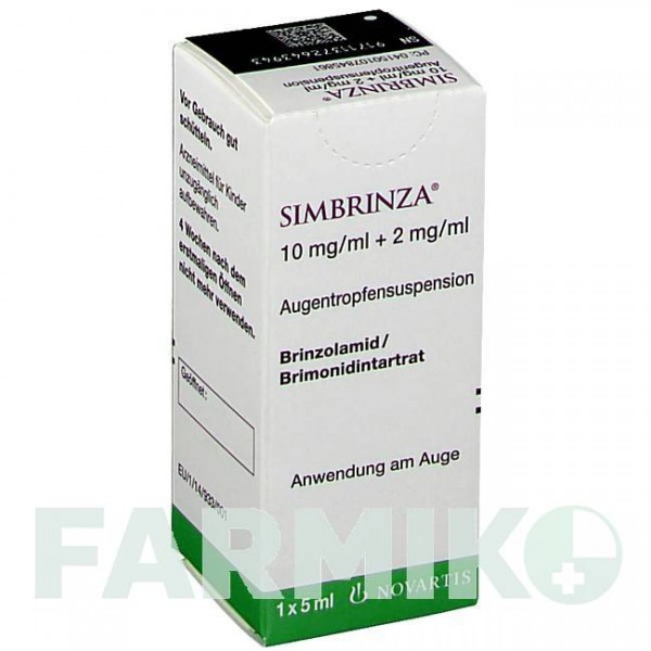 СИМБРИНЗА (SIMBRINZA) 10 мг/мл + 2 мг/мл капли 5 мл - Бринзоламид, Бримонидин NOVARTIS
