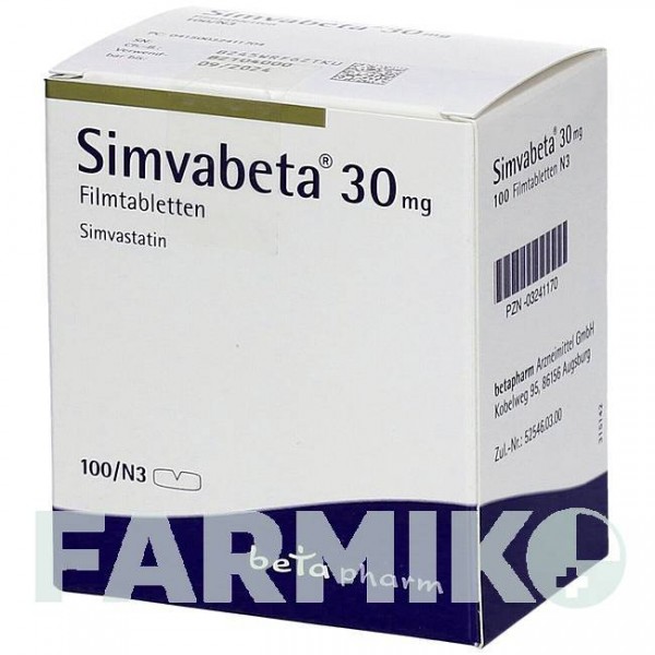 СИМВАБЕТА (SIMVABETA) 30 мг таблетки 100 шт - Симвастатин BETAPHARM