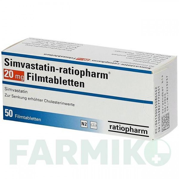 СИМВАСТАТИН (SIMVASTATIN) 20 мг таблетки 50 шт - Симвастатин RATIOPHARM