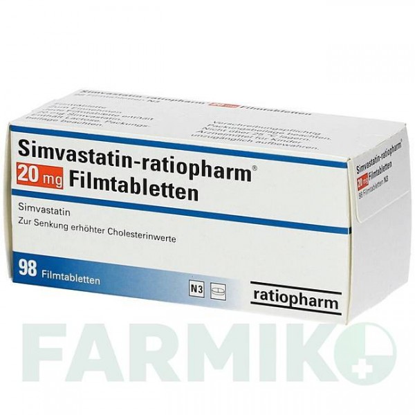 СИМВАСТАТИН (SIMVASTATIN) 20 мг таблетки 98 шт - Симвастатин RATIOPHARM