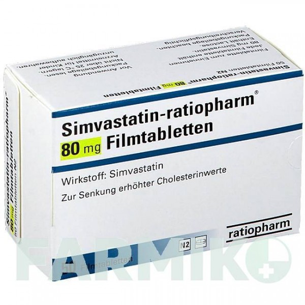 СИМВАСТАТИН (SIMVASTATIN) 80 мг таблетки 50 шт - Симвастатин RATIOPHARM
