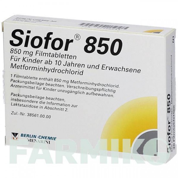 СІОФОР (SIOFOR) 850 таблетки 30 шт - Метформін BERLIN-CHEMIE