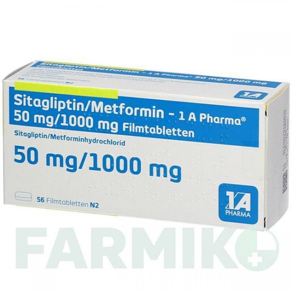 СИТАГЛИПТИН (SITAGLIPTIN) 50 мг/1000 мг таблетки 56 шт - Метформин, Ситаглиптин 1 A PHARMA