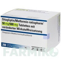 СИТАГЛІПТИН (SITAGLIPTIN) 50 мг/500 мг таблетки 56 шт - Метформін, Ситагліптин RATIOPHARM
