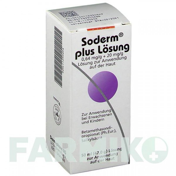 СОДЕРМ (SODERM) 0,64 мг/г + 20 мг/г розчин 50 мл - Бетаметазон DERMAPHARM