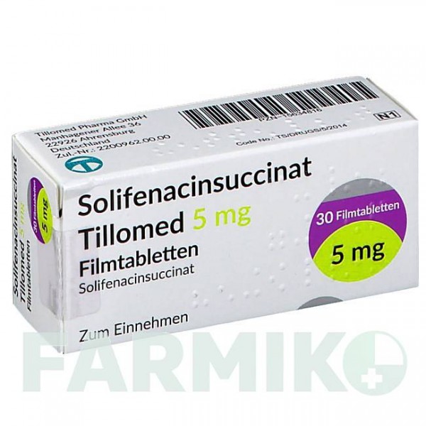 СОЛИФЕНАЦИНСУКЦИНАТ (SOLIFENACINSUCCINAT) 5 мг таблетки 30 шт - Солифенацин TILLOMED