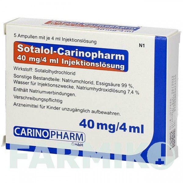 СОТАЛОЛ (SOTALOL) 40 мг/4 мл розчин 1x5 шт - Соталол CARINOPHARM