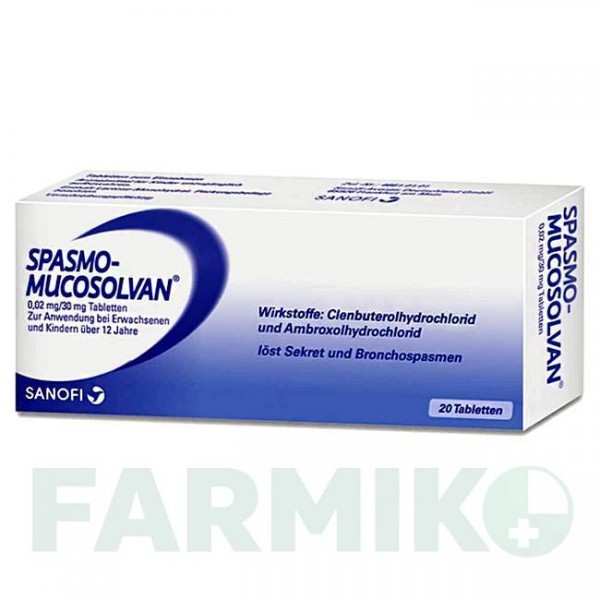 СПАЗМО МУКОСОЛВАН (SPASMO MUCOSOLVAN) таблетки 20 шт - Кленбутерол, Амброксол A.NATTERMANN & CIE
