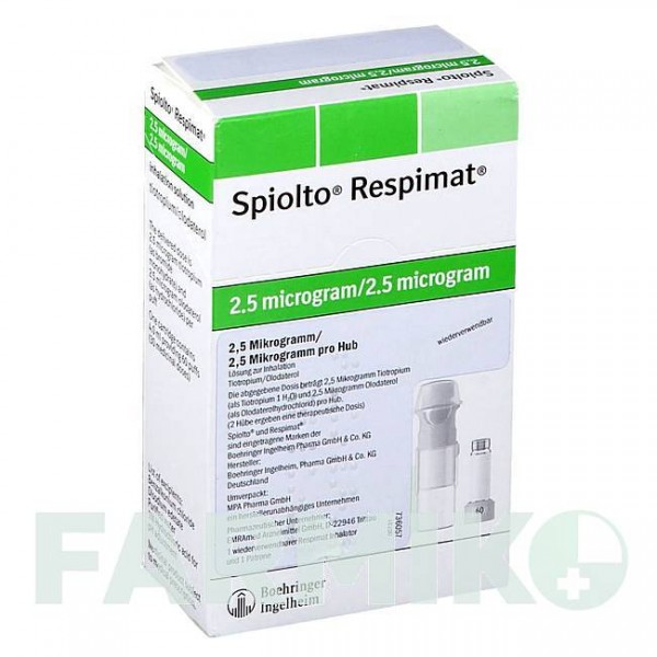 СПИОЛТО (SPIOLTO) 2,5 мкг/2,5 мкг доз раствор 1x4,0 мл - Олодатерол, Тиотропия бромид EMRA-MED