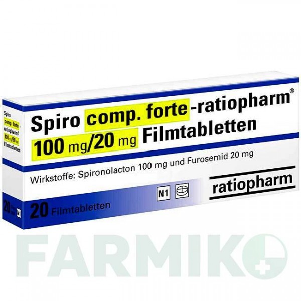 СПИРО КОМП (SPIRO COMP) 100 мг/20 мг таблетки 20 шт - Спиронолактон, Фуросемид RATIOPHARM