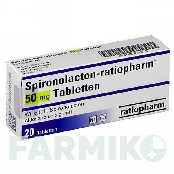 СПИРОНОЛАКТОН (SPIRONOLACTON) 50 мг таблетки 20 шт - Спиронолактон RATIOPHARM