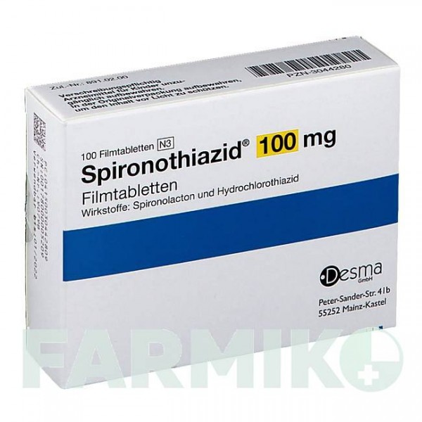СПІРОНОТІАЗИД (SPIRONOTHIAZID) 100 мг таблетки 100 шт - Спіронолактон, Гідрохлоротіазид DESMA