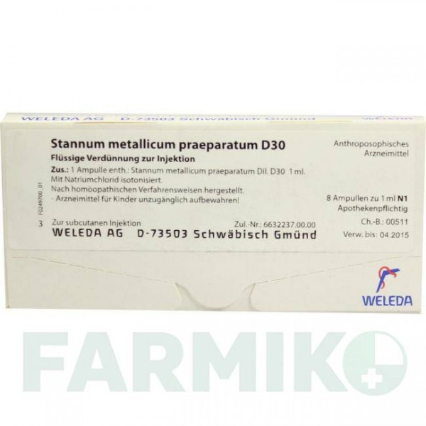 СТАННУМ МЕТАЛЛИКУМ (STANNUM METALLICUM) D 30 ампулы 8x1 мл - Гомеопатия WELEDA
