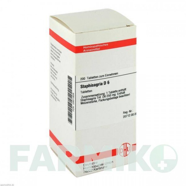 СТАФИЗАГРИЯ (STAPHISAGRIA) D 6 таблетки 200 шт - Гомеопатия DHU