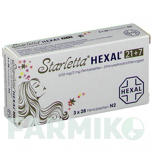 СТАРЛЕТТА (STARLETTA) 21 + 0,03 мг/2 мг таблетки 84 шт - Дієногест, Етинілестрадіол HEXAL