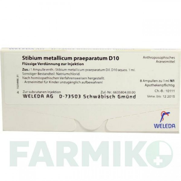 СТИБИУМ МЕТАЛЛИКУМ (STIBIUM METALLICUM) D 10 ампулы 8x1 мл - Гомеопатия WELEDA